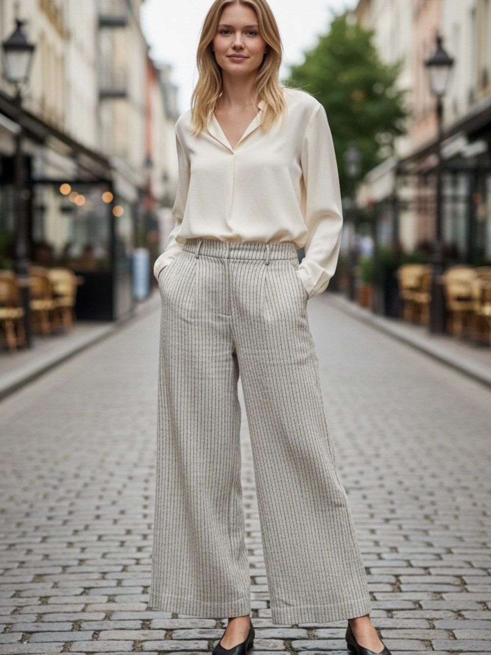 Express Editor Mid Rise Wide Leg Striped Pants Size 6R NWOT